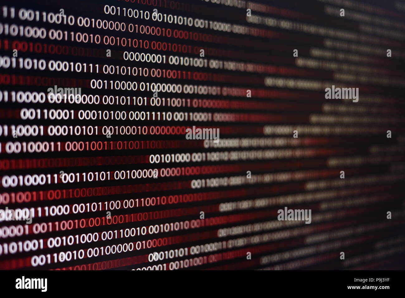 blocks of binary data. Blockchain concept. red background with computer ...