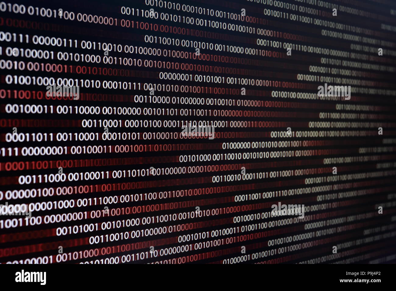 blocks of binary data. Blockchain concept. red background with computer ...
