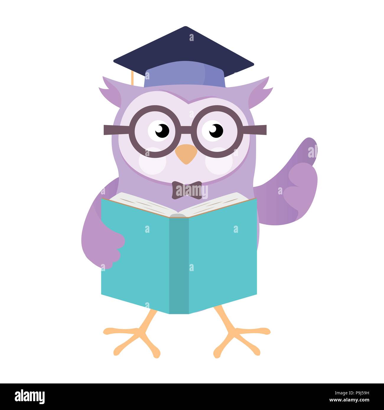 Owl wearing education cap holding book, isolated on white background, for education concept - Vector Cartoon Illustration. Stock Vector