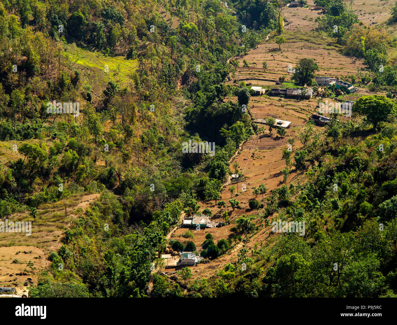 Kundal village on the Nandhour Valley, Kumaon Hills, Uttarakhand, India Stock Photo