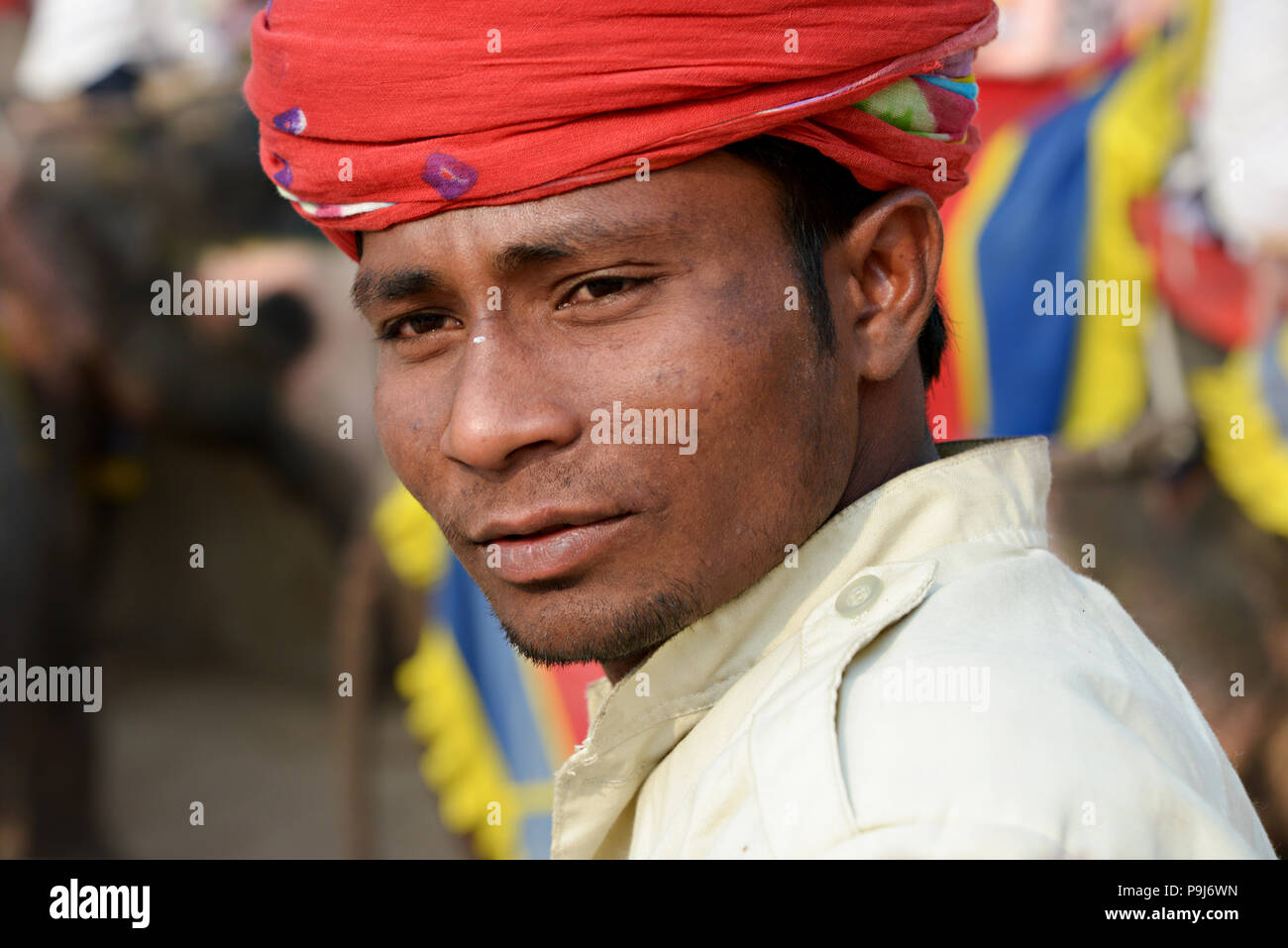 Portrait of an Indian man wearing a red turban in Jaipur India Stock ...