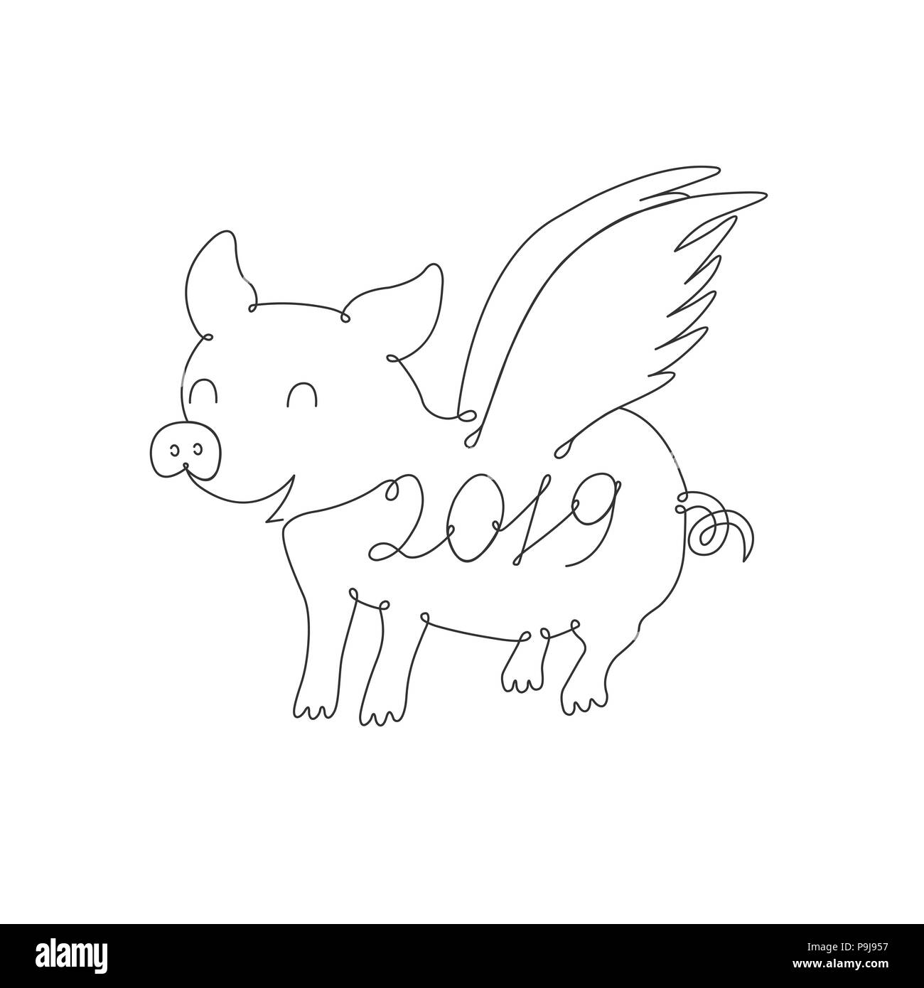 The symbol of the year drawn by one line Stock Vector