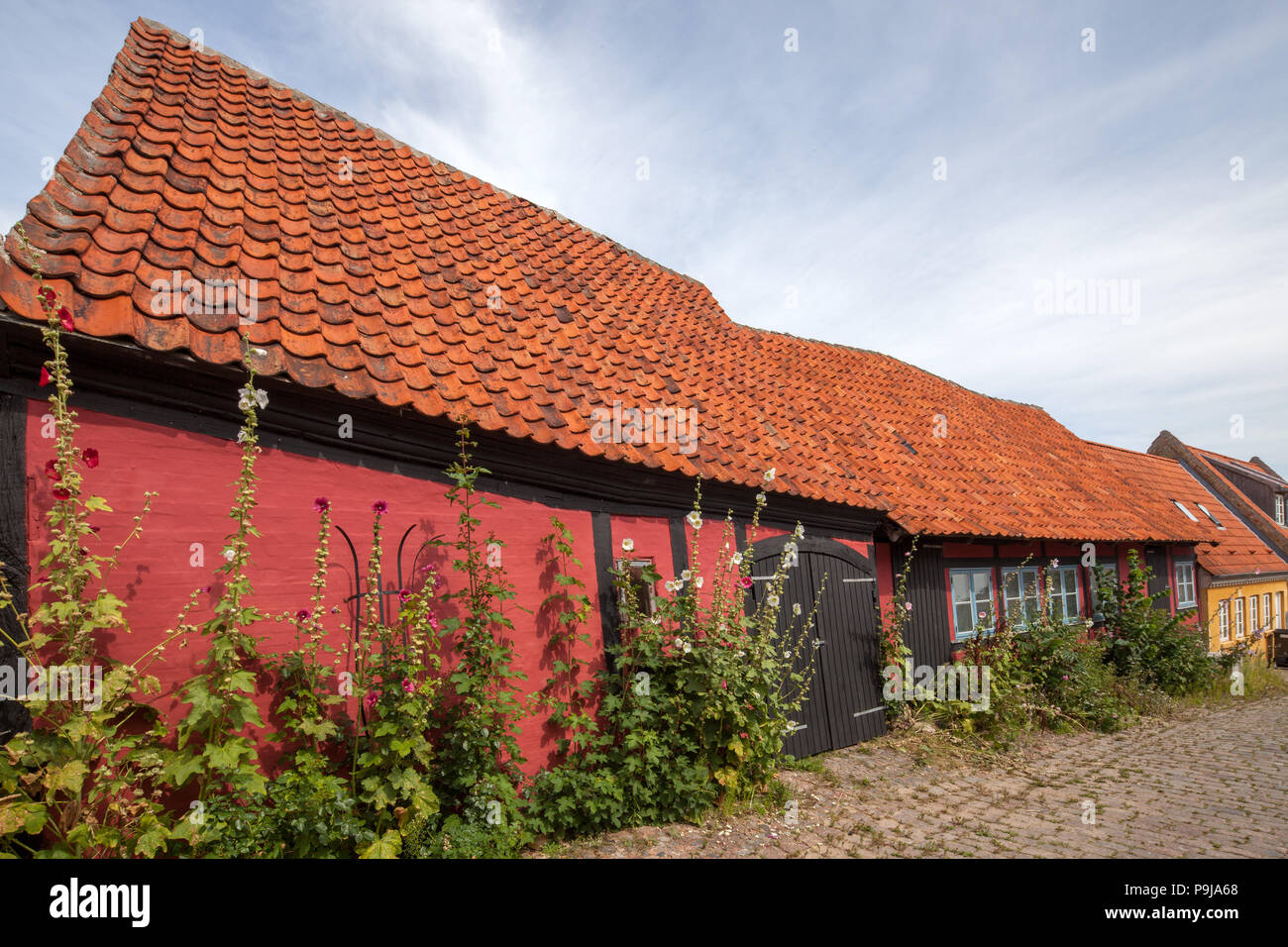 Traditional danish wooden houses in Old Town Kalundborg, in northwestern Zealand, Denmark. Stock Photo