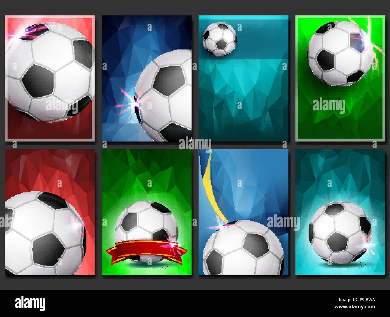 Soccer Game Poster Set Vector. Empty Template For Design. Modern Soccer  Tournament. Promotion. Football Ball. Sport Event. Competition  Announcement. Banner Advertising. Blank Illustration Stock Vector Image &  Art - Alamy