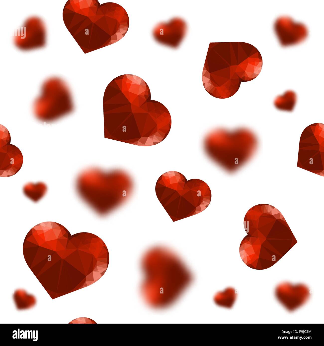 Red Polygonal Heart Random Seamless Pattern Stock Vector