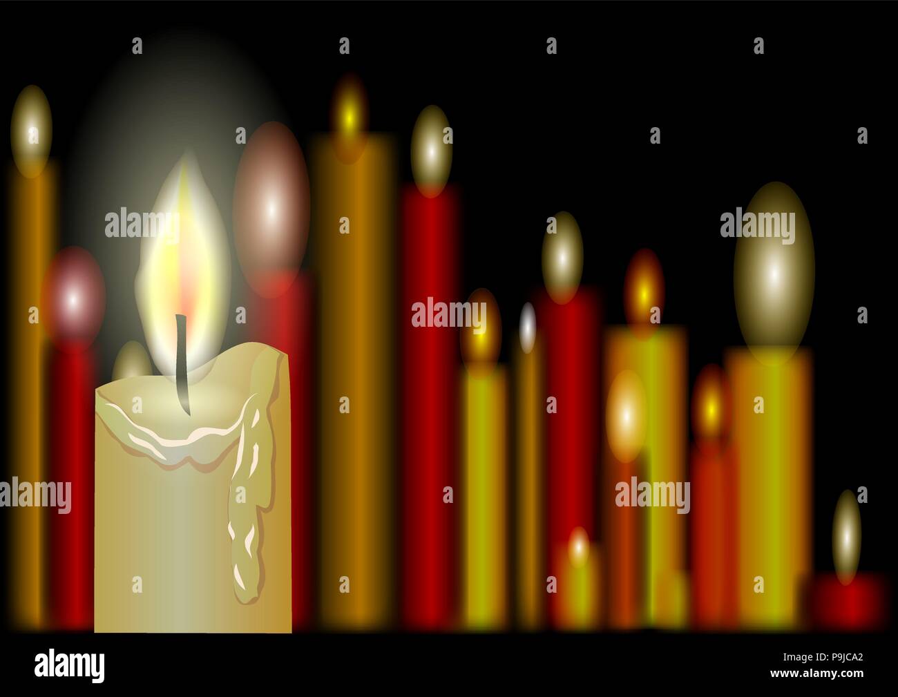 burning candles on a black background Stock Vector
