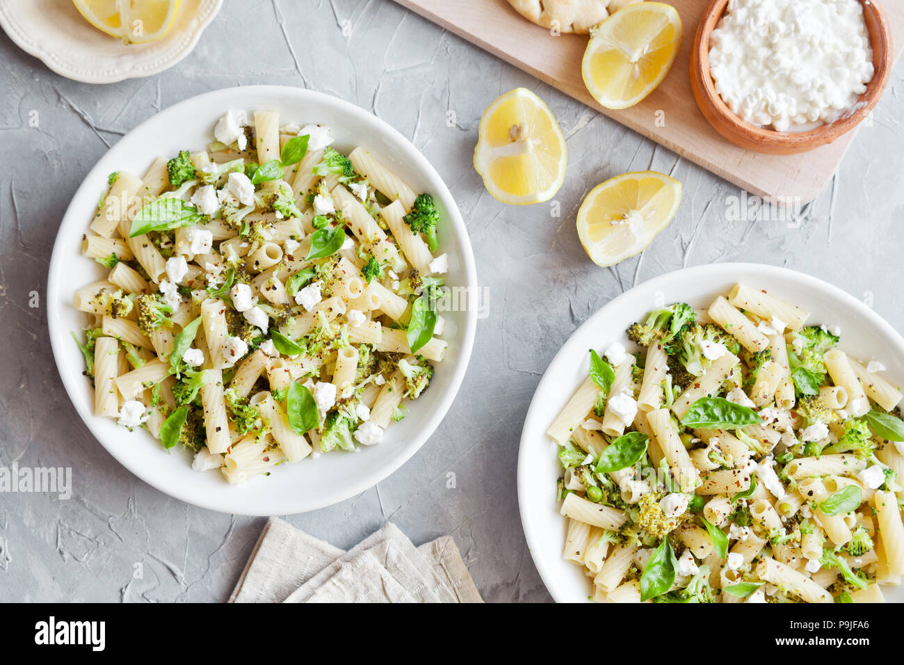Couple of bowls of pasta with organic vegetables Stock Photo Alamy