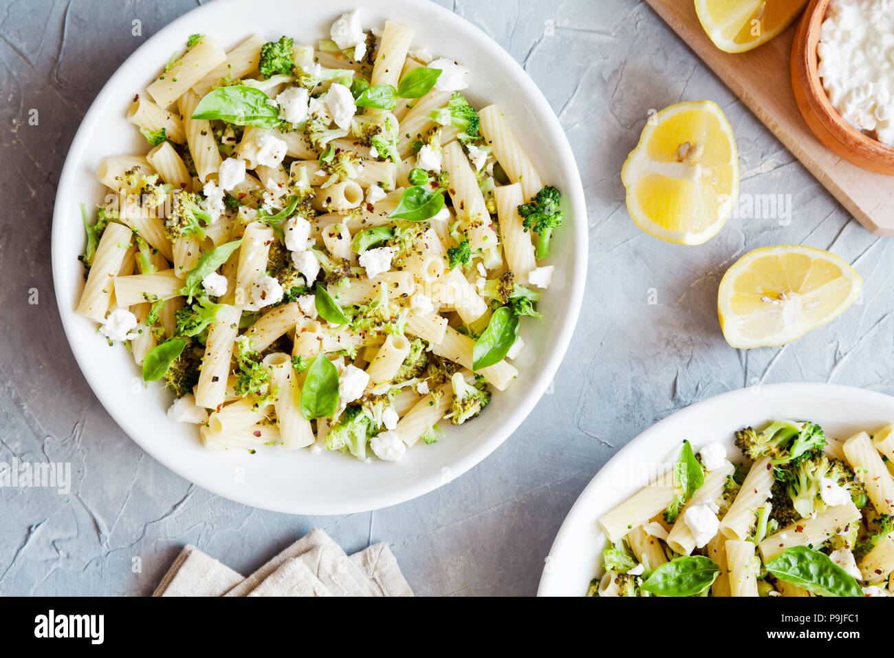 Couple of bowls of pasta with organic vegetables Stock Photo Alamy