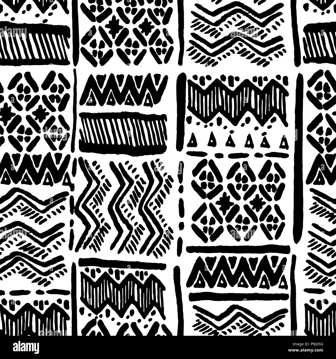 Seamless vector hand-drawn ethnic black and white ornate Stock Vector ...