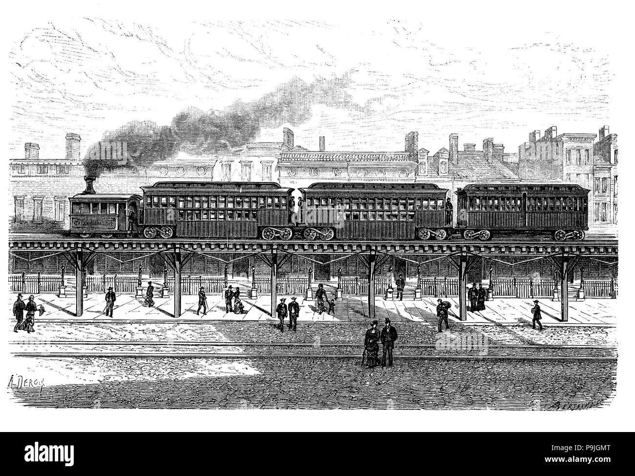 19th Century New York, USA, Elevated Railway Stock Illustration By  ©lenschanger #47259649, American Train Lines 19th Century