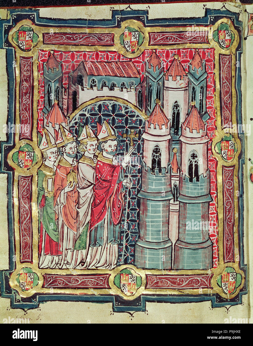 Bishop blessing a diocese, Miniature in the 'Book of Testaments' 13th century. Stock Photo