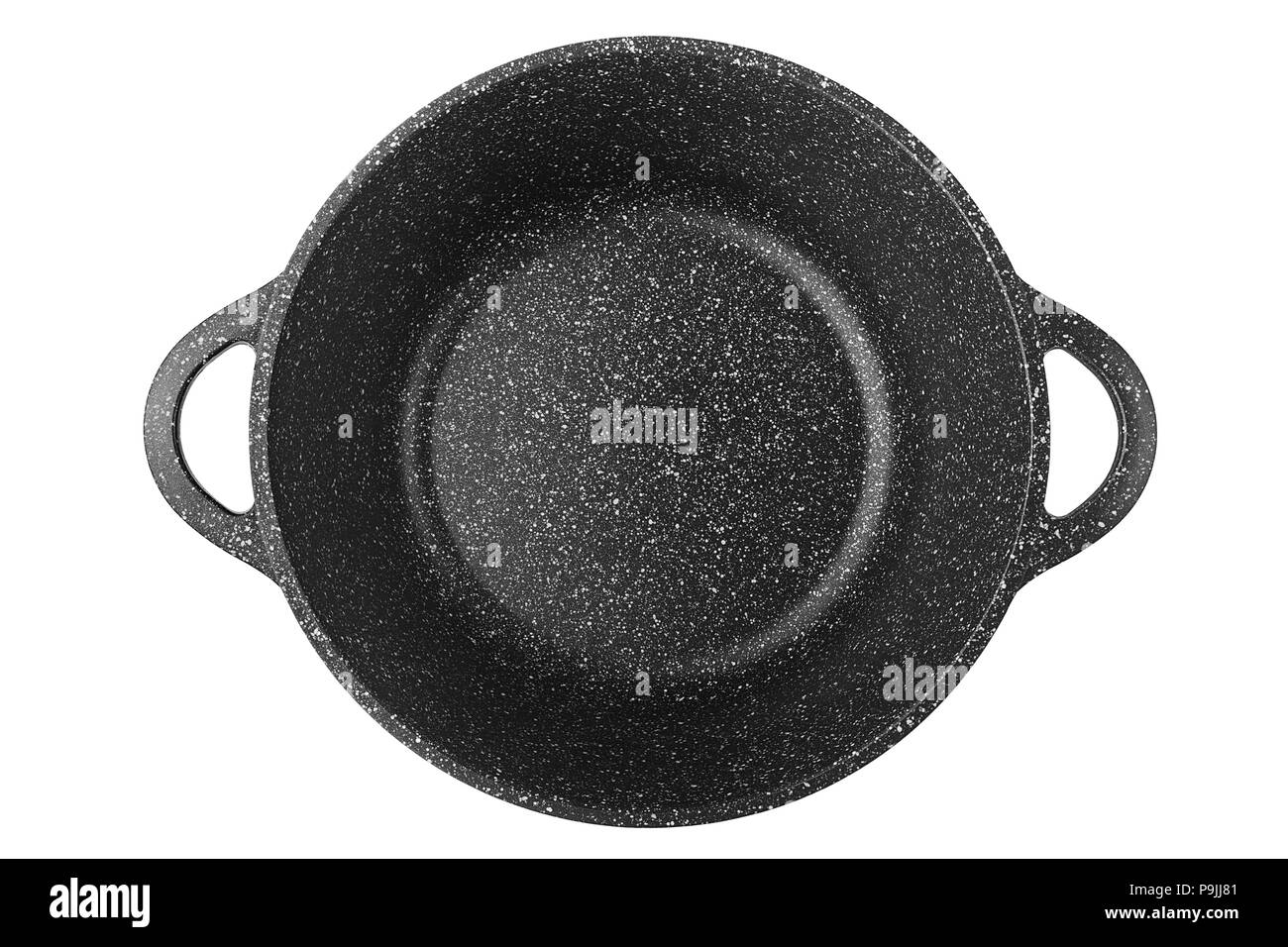 black pan, frying pan, marble, clipping path, isolated on white background Stock Photo