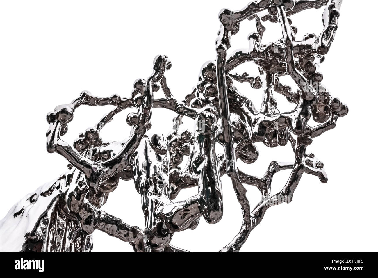 Element of an abstract figure of chrome-plated steel simulating fluidity and splashing liquid isolated on white background. Stock Photo