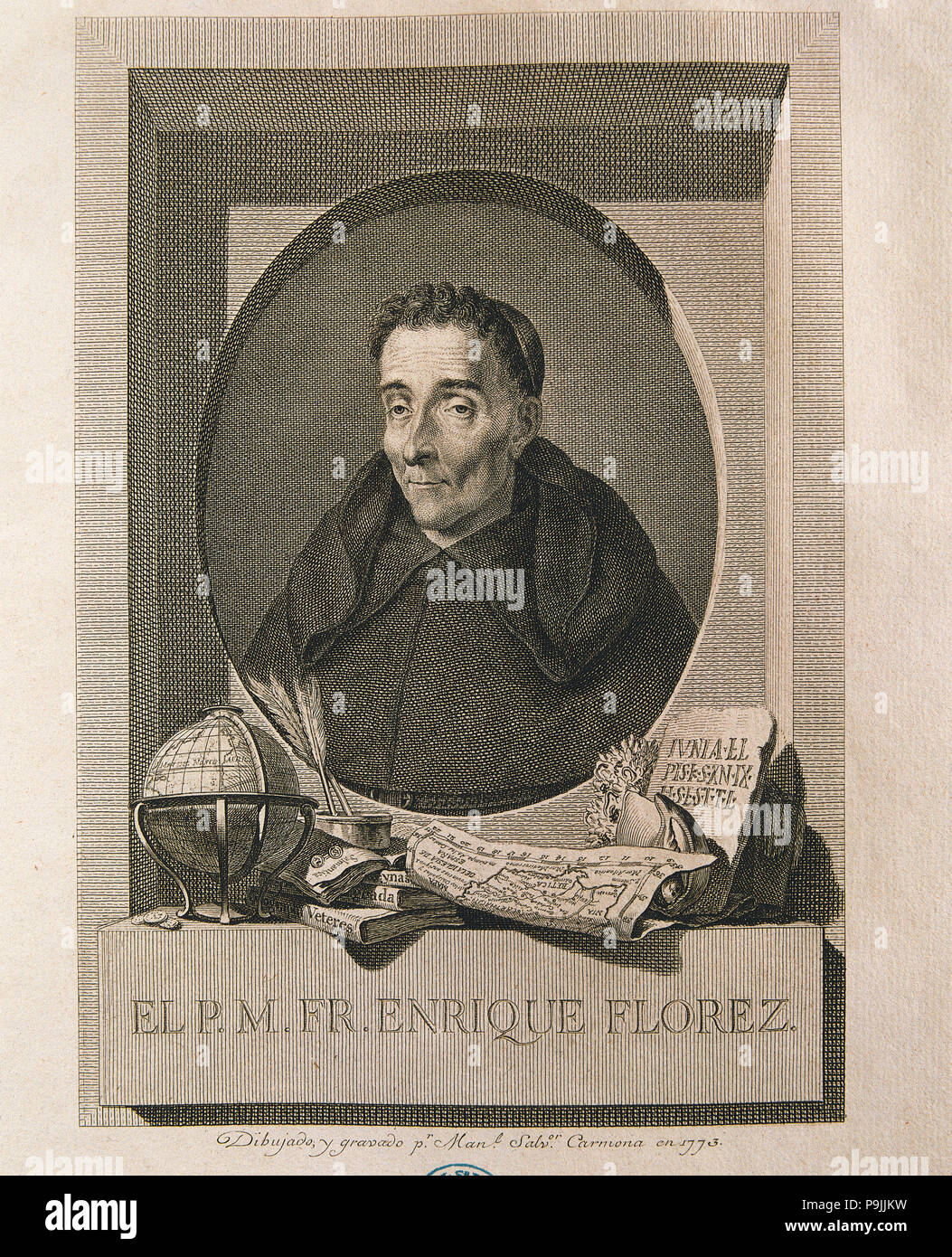 Enrique Florez (1702-1773), Spanish historian and theologian, etching of  1773. Stock Photo