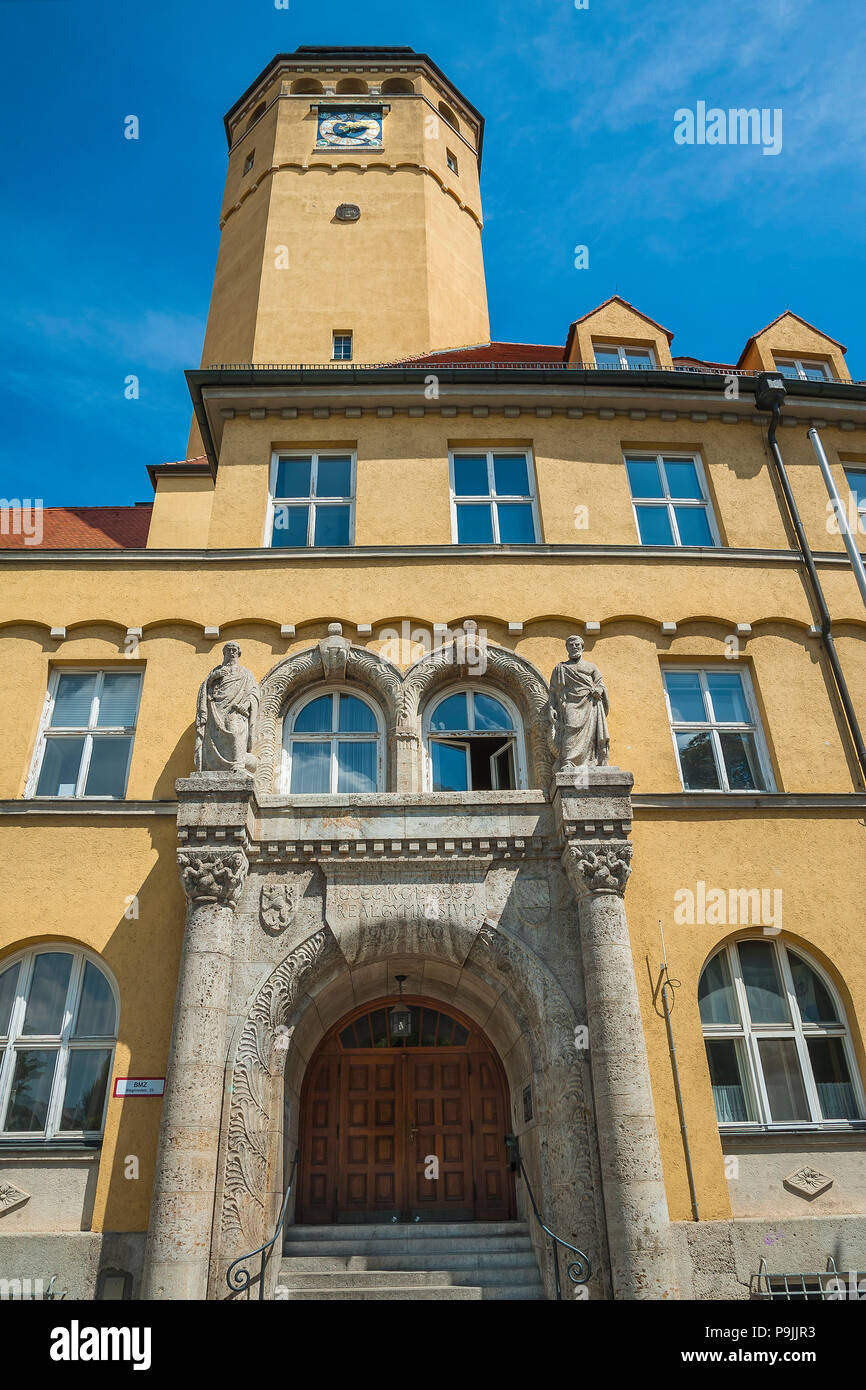 Entrance to the Oskar-von-Miller Gymnasium, Schwabing, Munich, Upper Bavaria, Bavaria, Germany Stock Photo