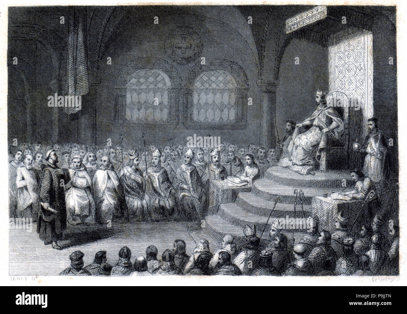 16th or 17th Toledo Council (693-694) held during the reign of King Égica (687-702), engraving by… Stock Photo