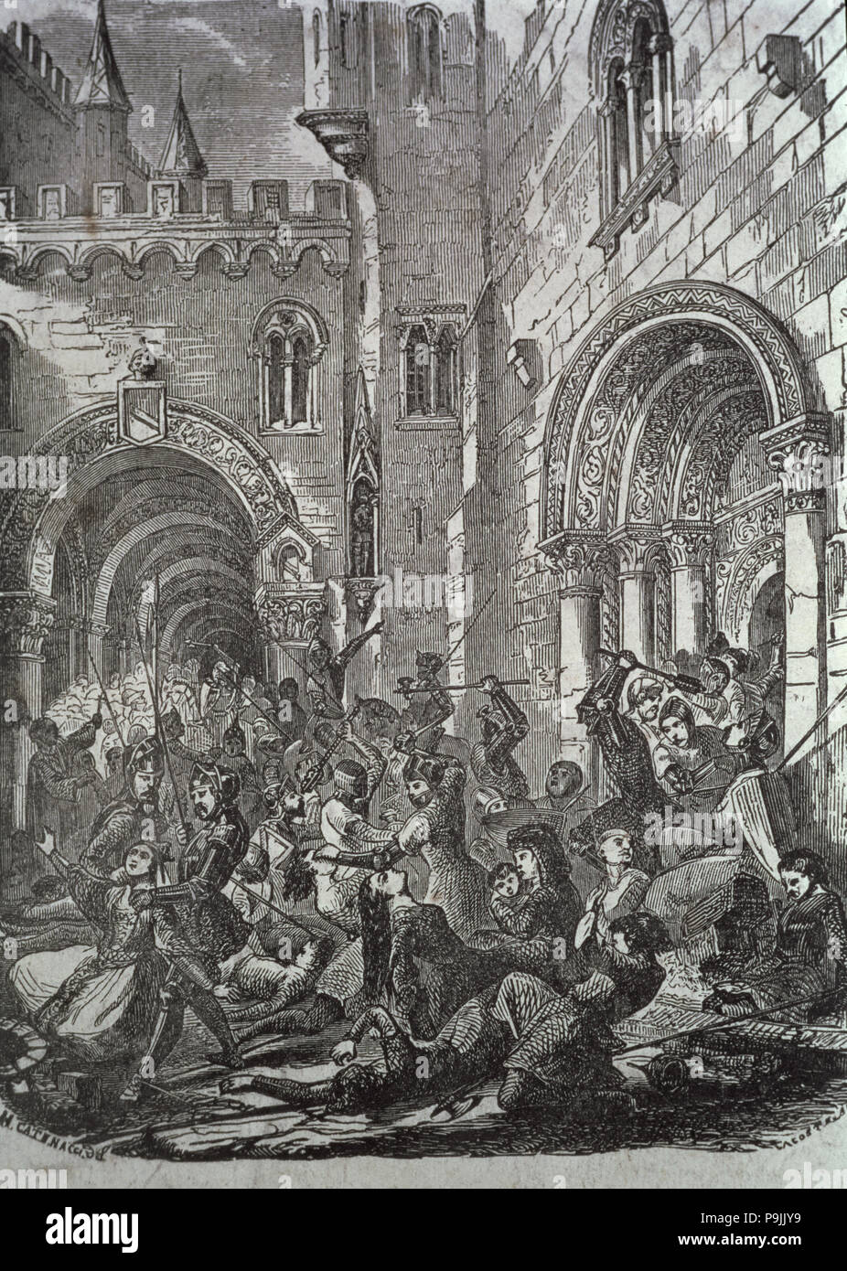 Reprisals of the Inquisition and killing of heretics in Barcelona, 1487. Stock Photo