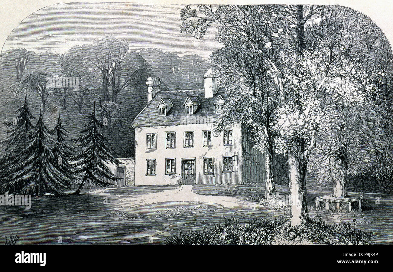 Jane Austen (1775 - 1817), British writer, 1870 Engraving of Steventon rectory, the birthplace of… Stock Photo