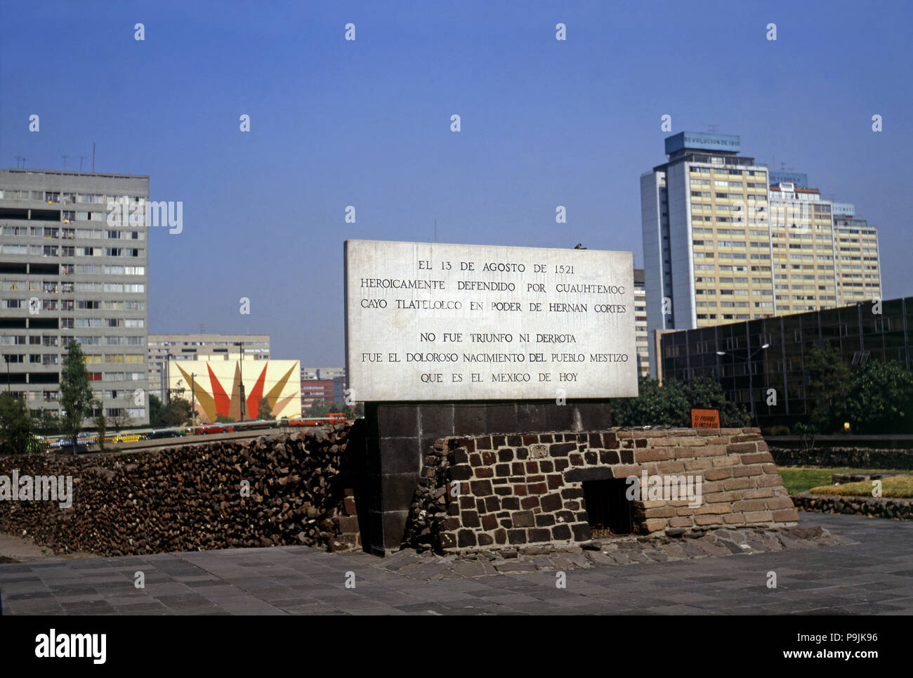 Tlatelolco Ruins, ancient Aztec city, located on the shores of Lake Texcoco now desiccated, in 15… Stock Photo