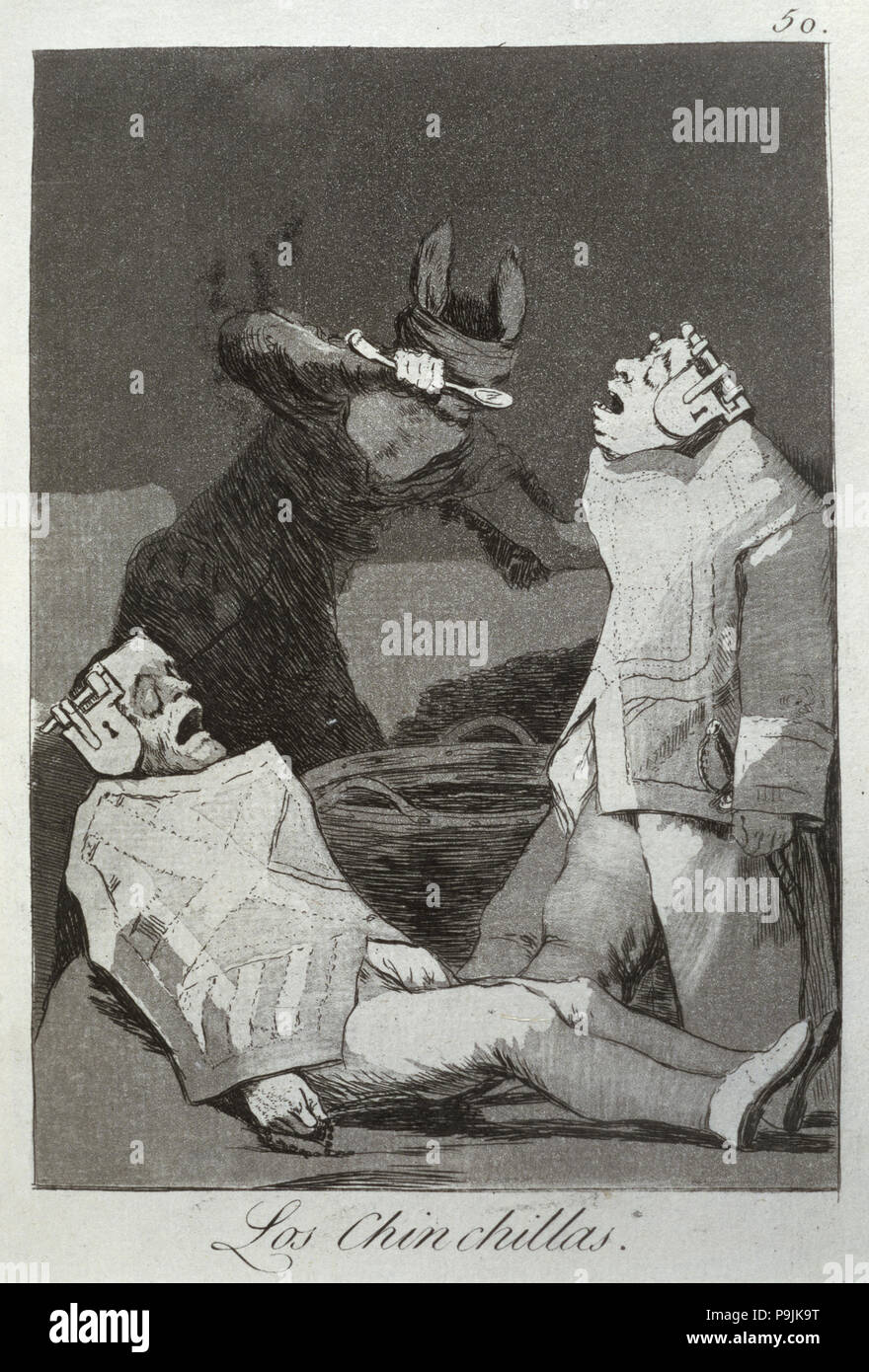 Los Caprichos, series of etchings by Francisco de Goya (1746-1828), plate 50: 'Los Chinchillas' (… Stock Photo