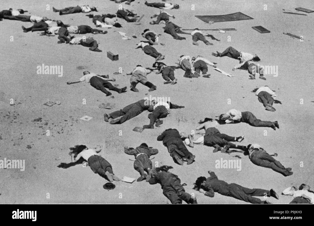 Spanish Civil War 1936-39. Madrid, Montaña headquarters, bodies of rebel soldiers in the headquar… Stock Photo