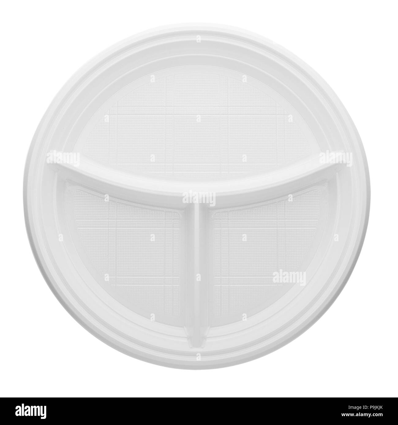 Disposable white plastic plate, clipping path, isolated on white Stock Photo