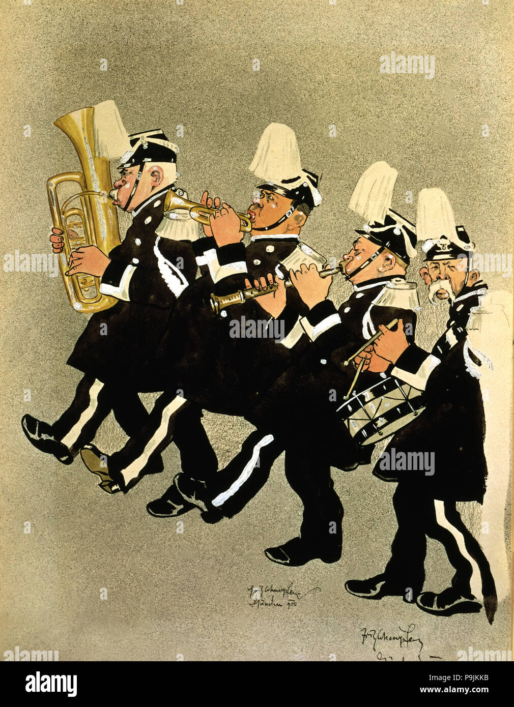 Military band, caricature, 1900. Stock Photo
