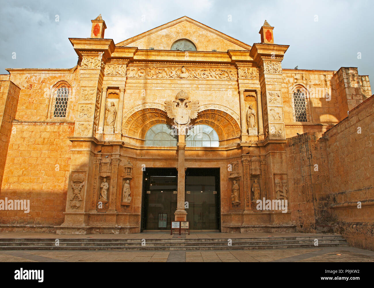 Portal of the Cathedral of Santa Maria la Menor, Zona Colonial, Santo Domingo, Dominican Republic Stock Photo