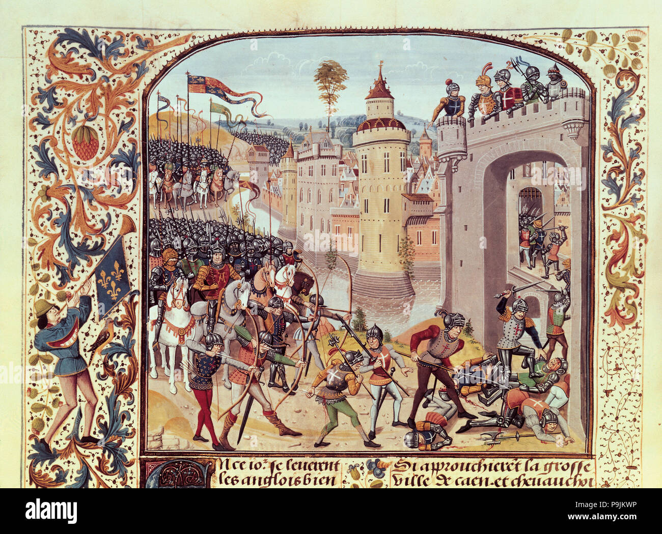 Taking of Caen by the English (1346), Miniature in 'Chroniques de France', 15th century, illuminated manuscript.
