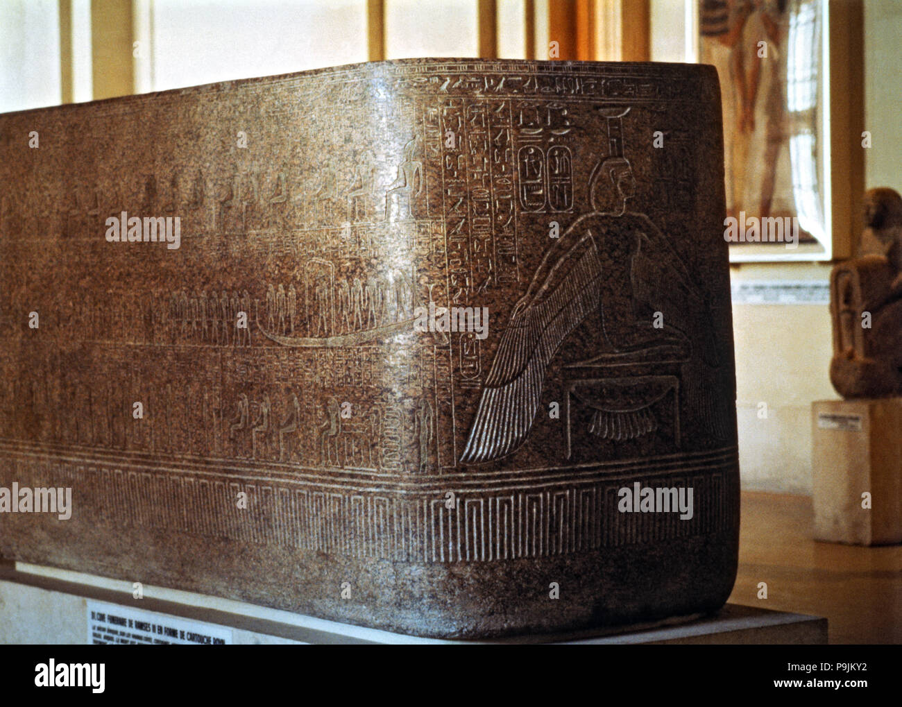 Sarcophagus of Ramses III with the image of goddess Isis and Nephthis, made in granite, from the … Stock Photo