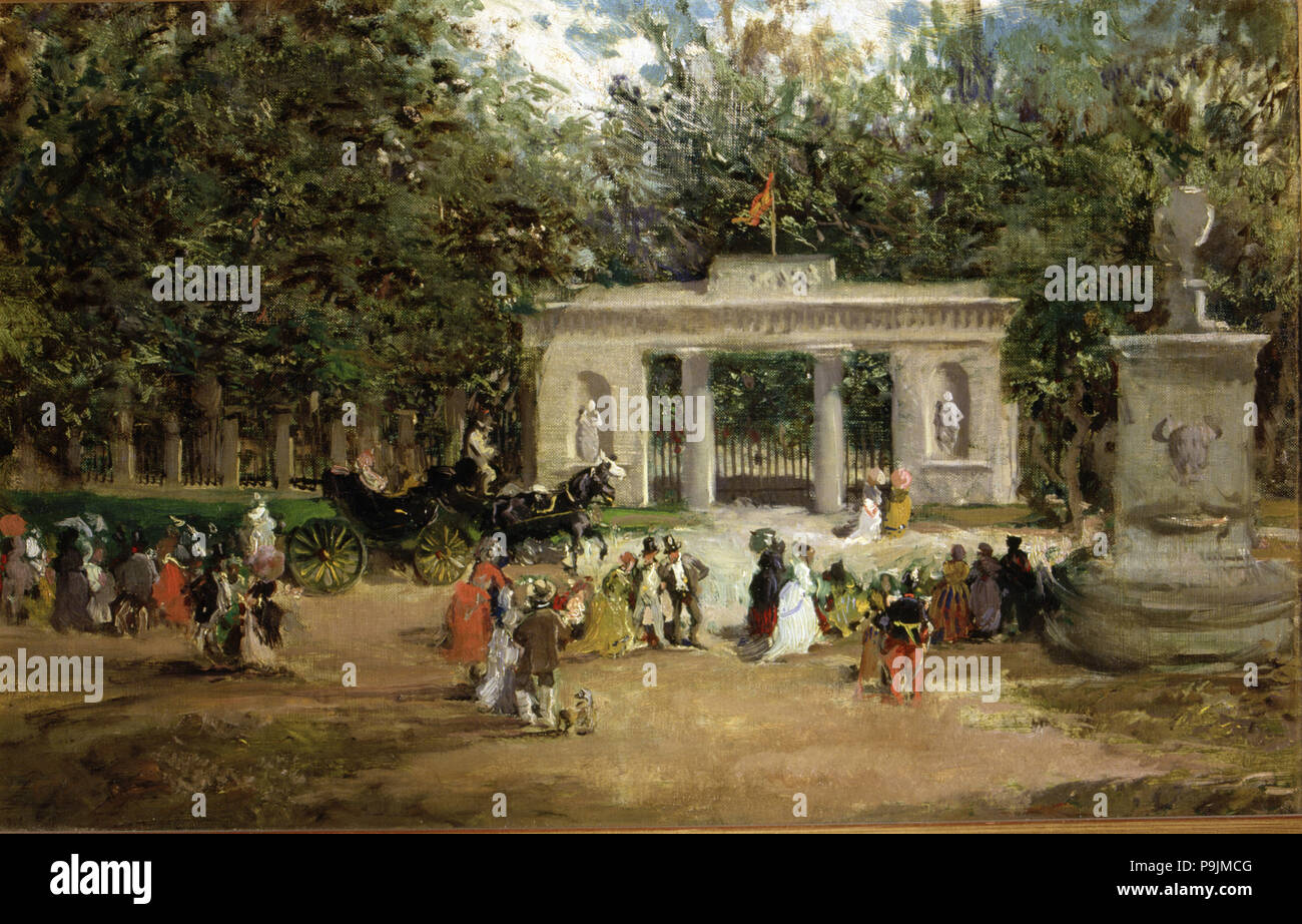 'Gate of the Botanical Garden of Madrid', 1870 by Francisco Domingo Marqués. Stock Photo