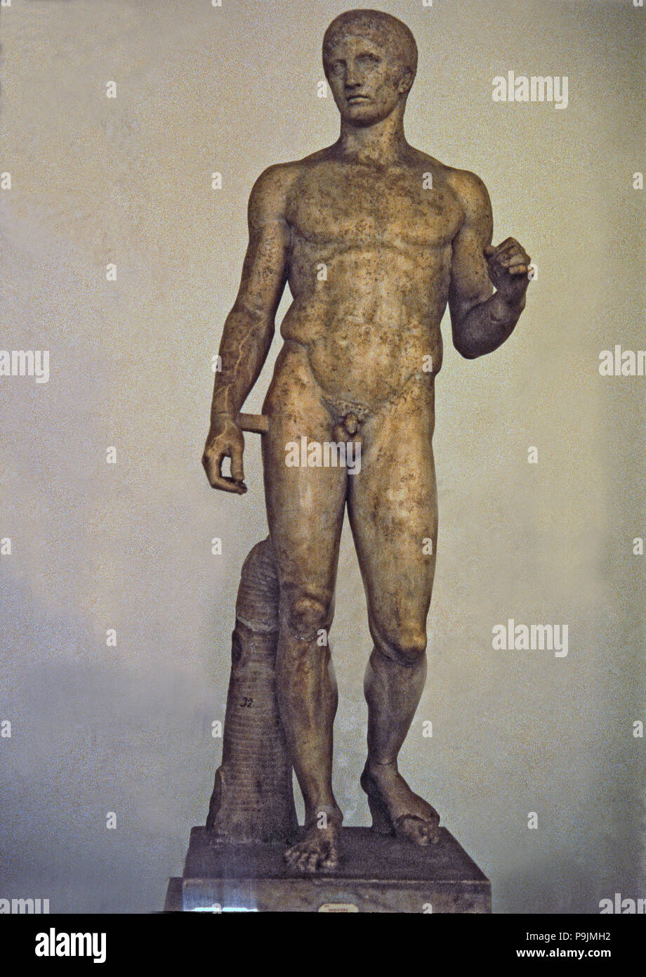 Doryphoros, 5th century b.C., Roman copy from 1st century found in Pompeii. Stock Photo