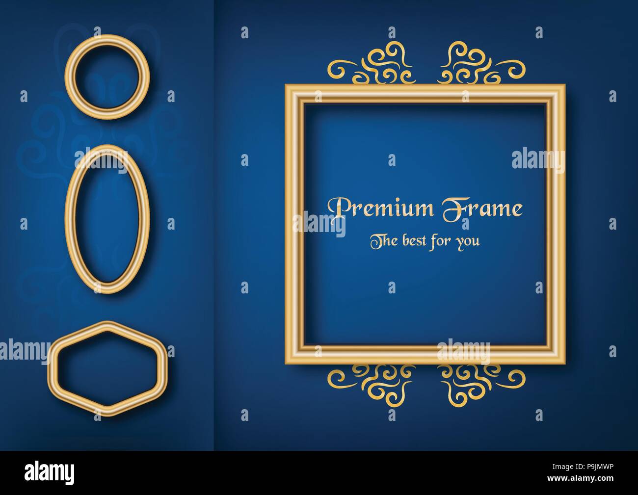 Golden classic frame on blue gradient background Stock Vector Image ...