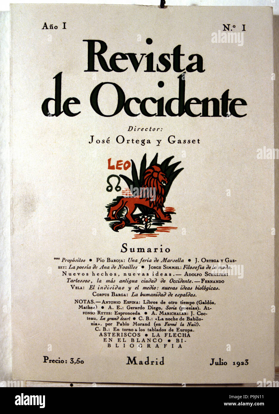 Cover of 'Revista de Occidente'  No. 1. July 1932 magazine founded and directed by José Ortega y … Stock Photo