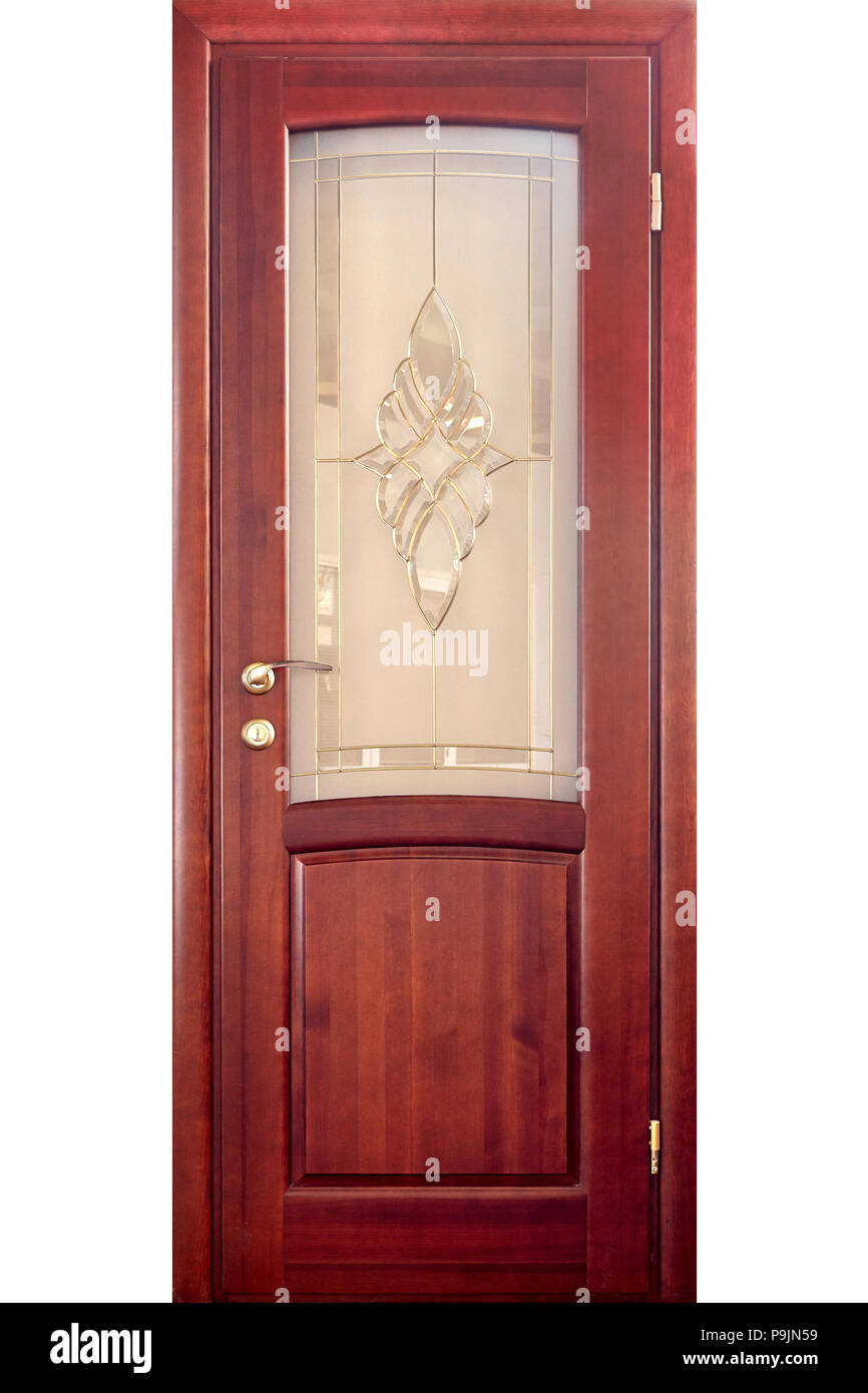 Wooden Interior Door Of Red Oak With Brass Handle And Insets