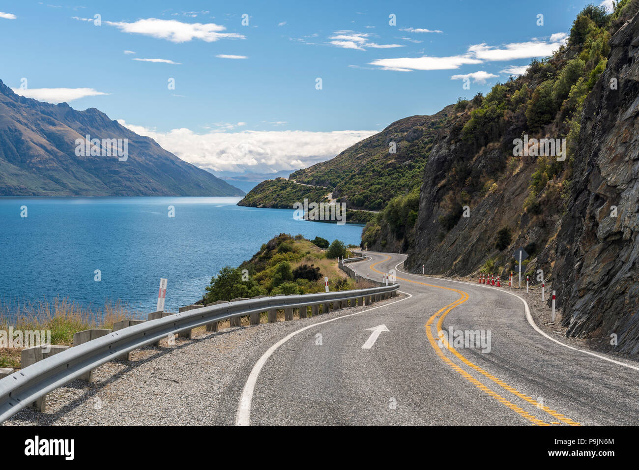 Curvy road to Queenstown on Lake Wakatipu, Devil's Staircase, Otago, South Island, New Zealand Stock Photo