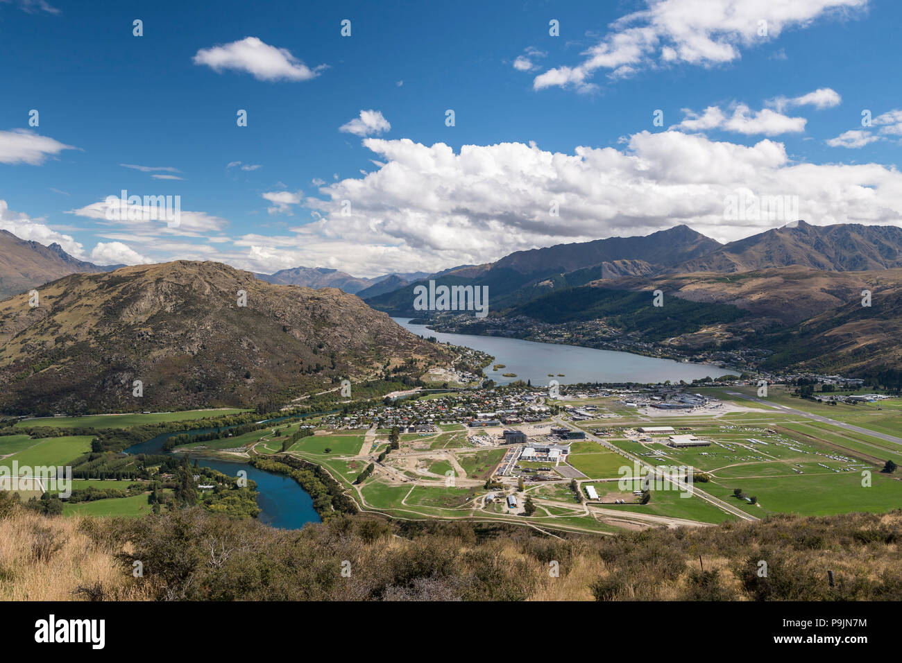 View of Queenstown and Lake Wakatipu, Queenstown, Otago, South Island, New Zealand Stock Photo