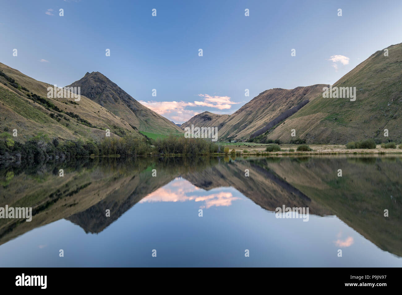 Mountains are reflected in Lake, Moke Lake near Queenstown, Otago, South Island, New Zealand Stock Photo