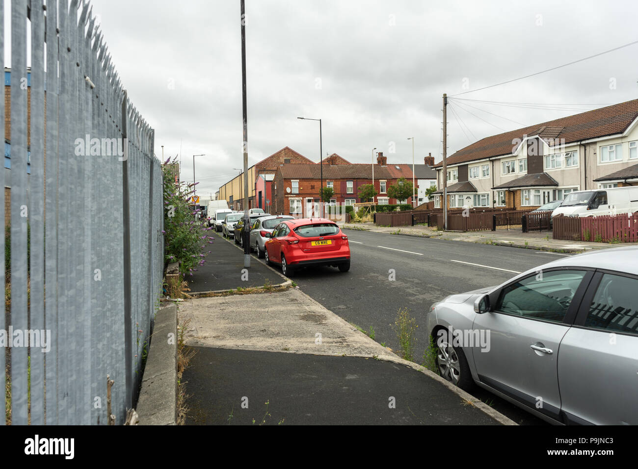Street view of council houses in Birkenhead, Wirral, UK, Street scene