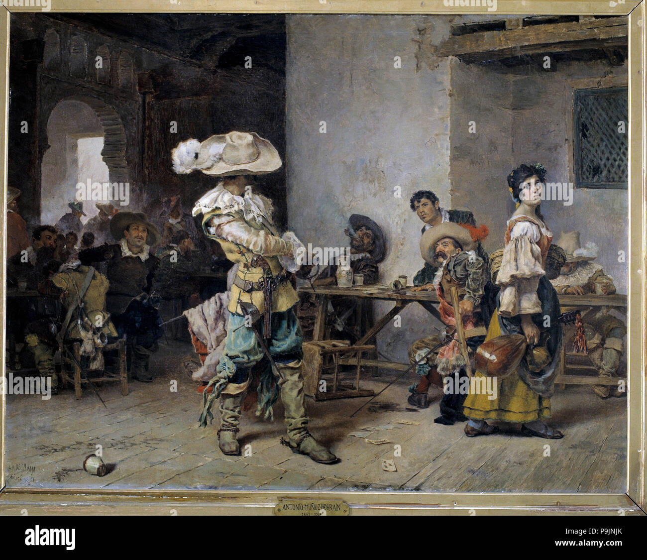 Braggarts at an inn,' by Muñoz Degrain, oil, 1881. Stock Photo