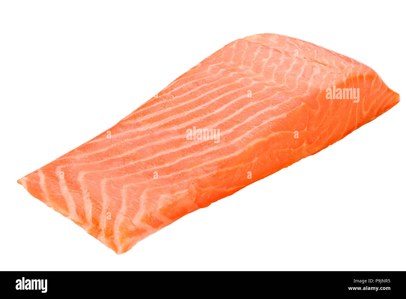 A piece of fresh raw salmon fish on a white background isolated ...