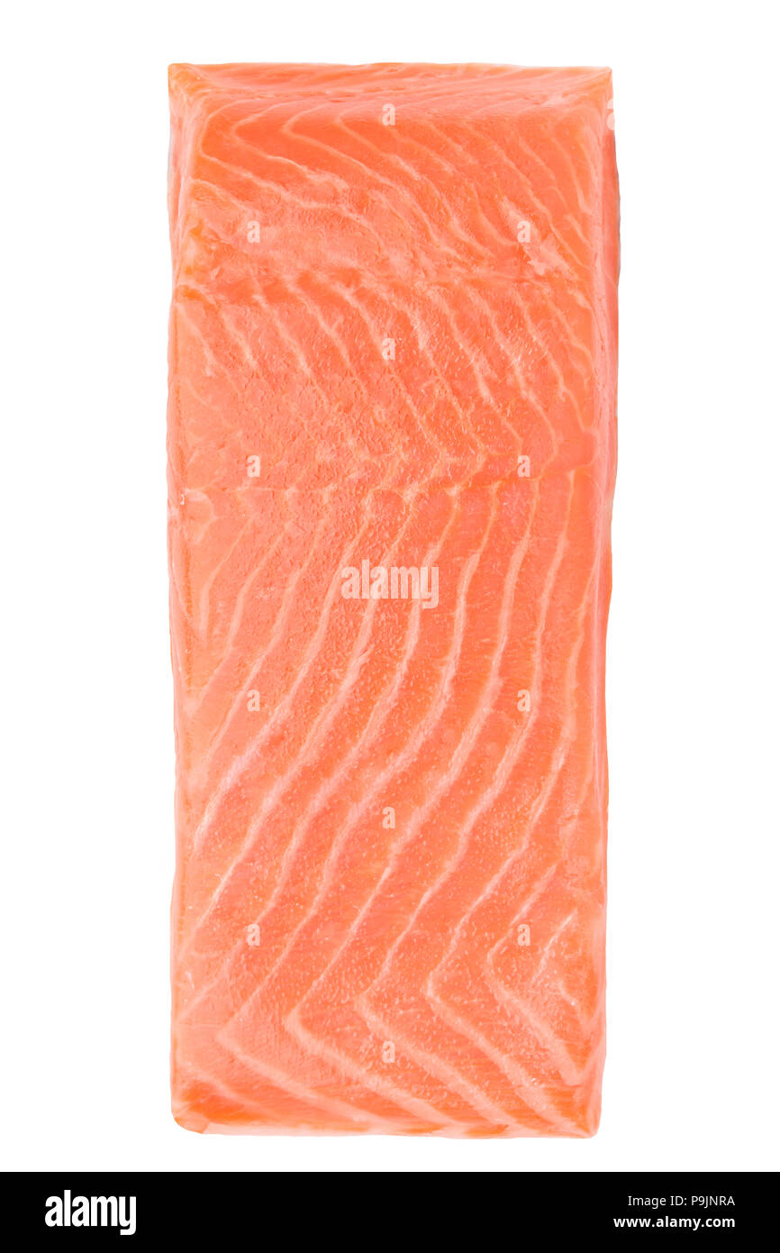 A piece of fresh raw salmon fish on a white background isolated ...