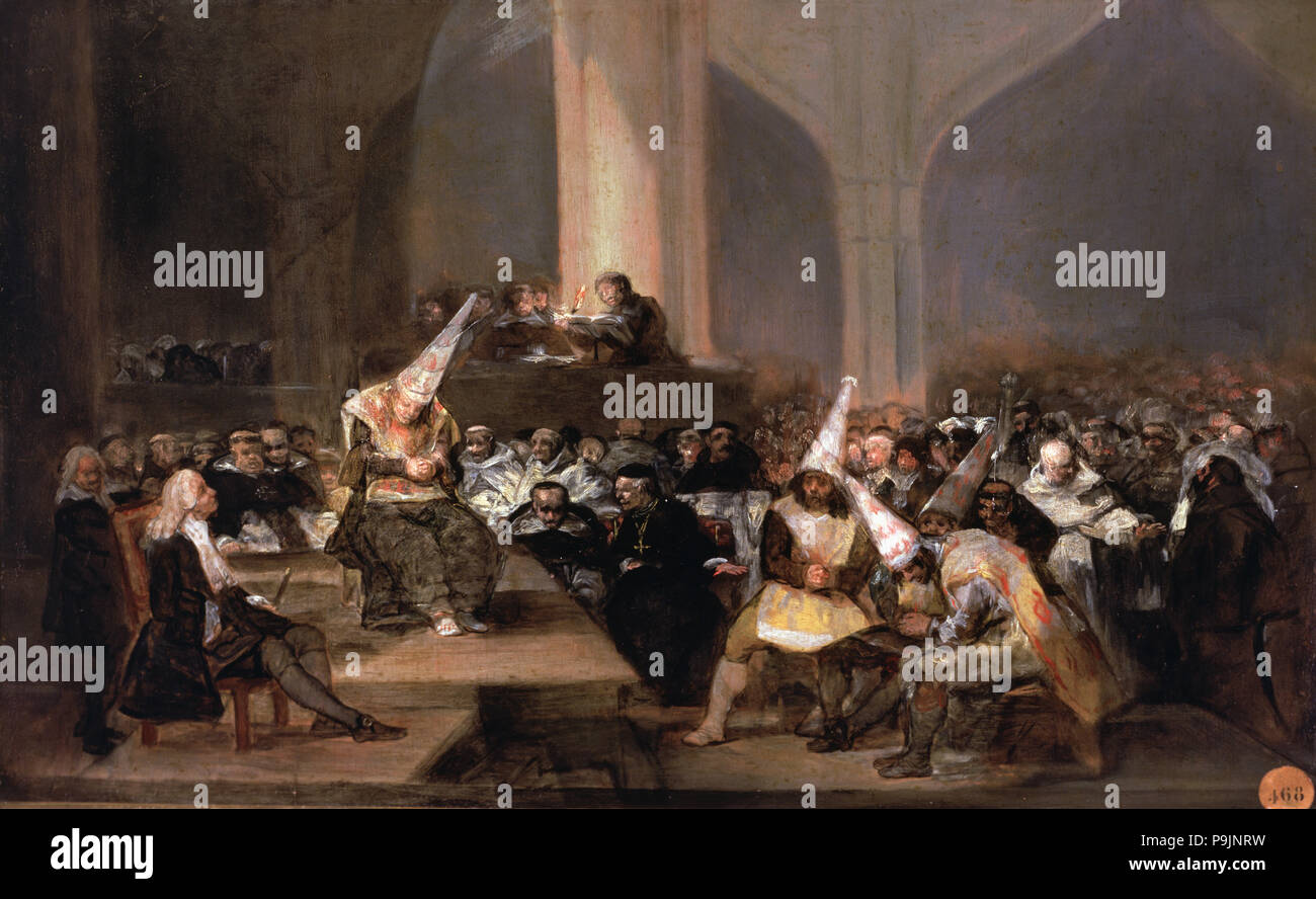 'Court of the Inquisition', 1812-1819, oil by Francisco de Goya. Stock Photo