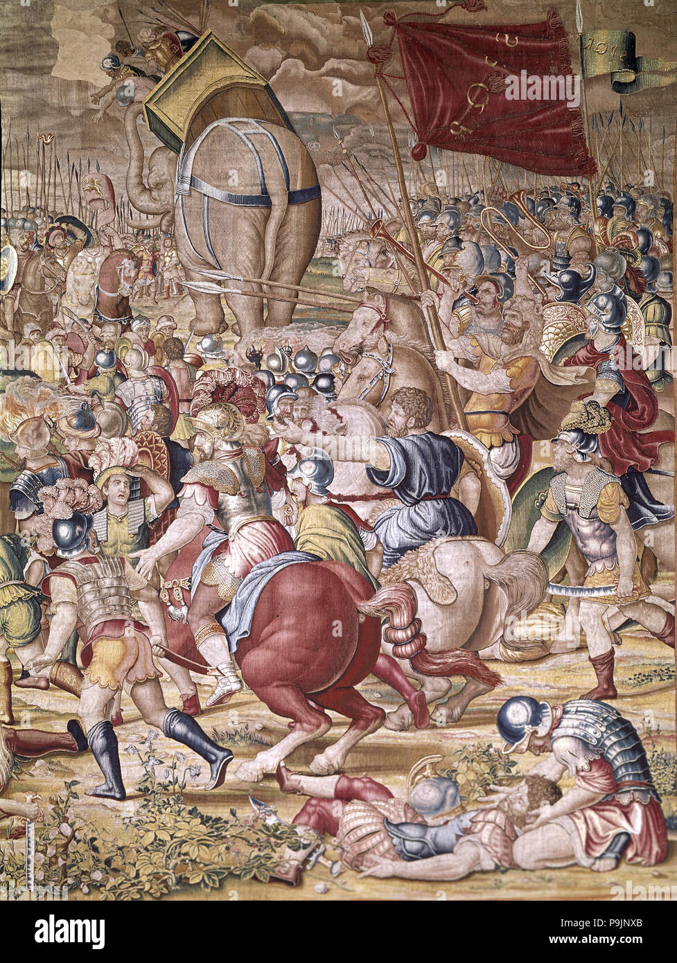 Hannibal, detail of a tapestry in the Battle of Zama (Oct. 202 b.C). Stock Photo