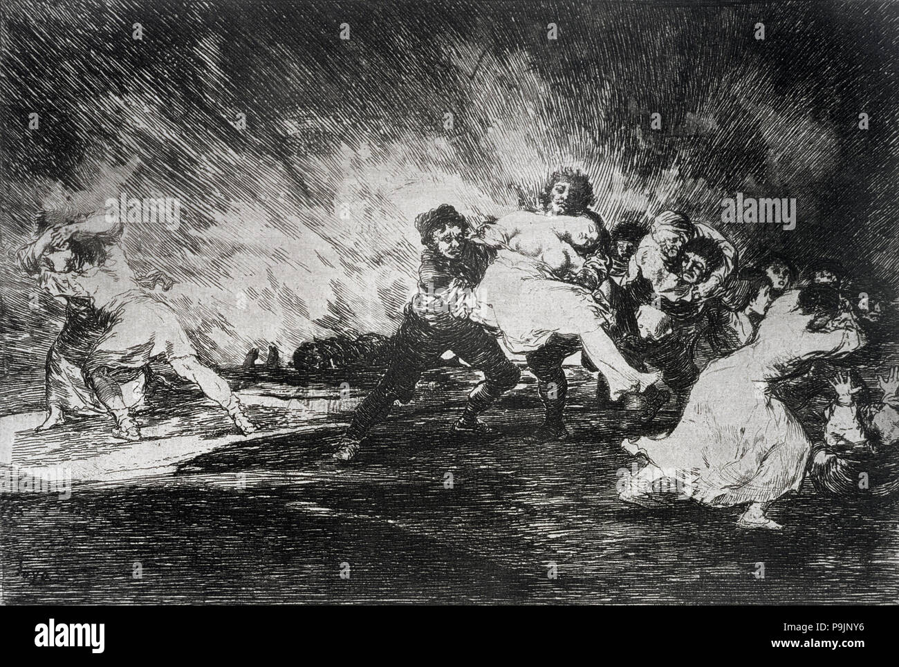 The Disasters of War, a series of etchings by Francisco de Goya (1746-1828), plate 41: 'Escapan e… Stock Photo