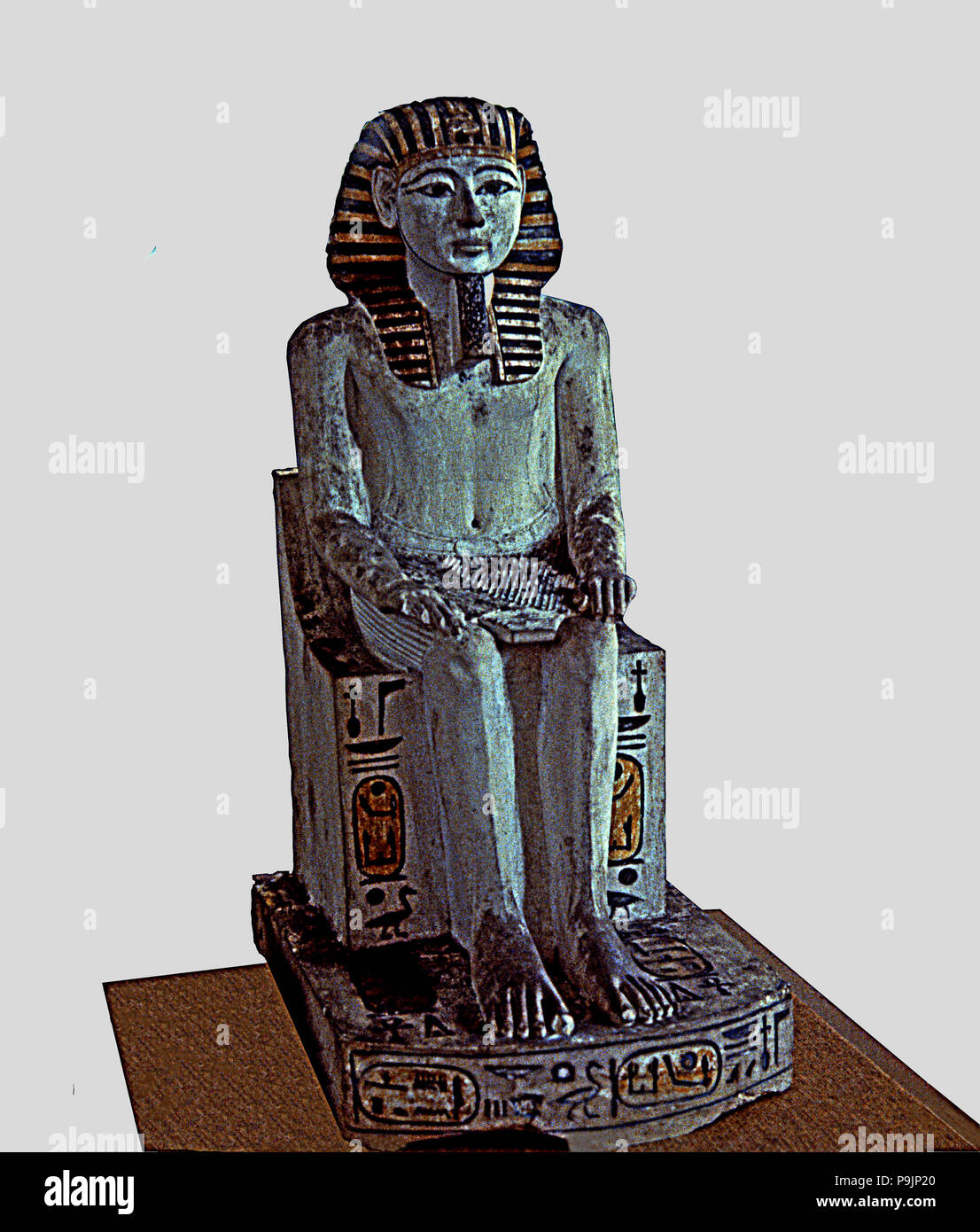 Statue of Amenhotep I, made in polychromed limestone. Stock Photo