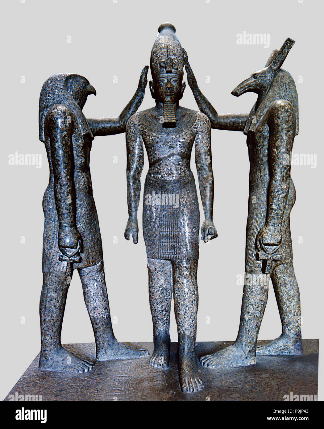 Ramses III crowned by gods Horus and Seth. Stock Photo