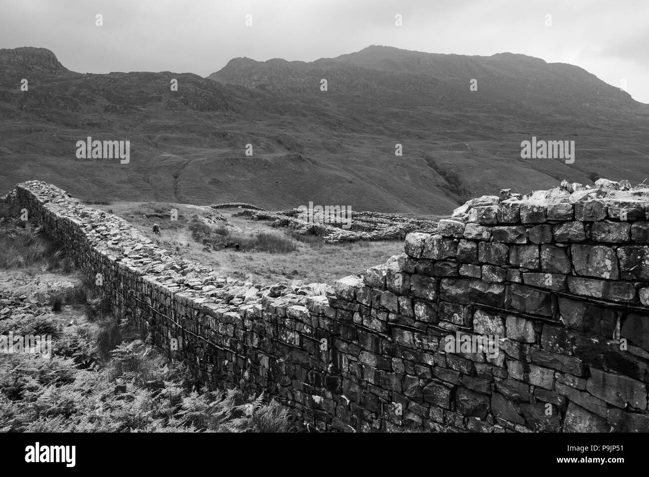 Remains of the Roman fort of Hardknott, Hardknott Pass, Lake District, UK Stock Photo