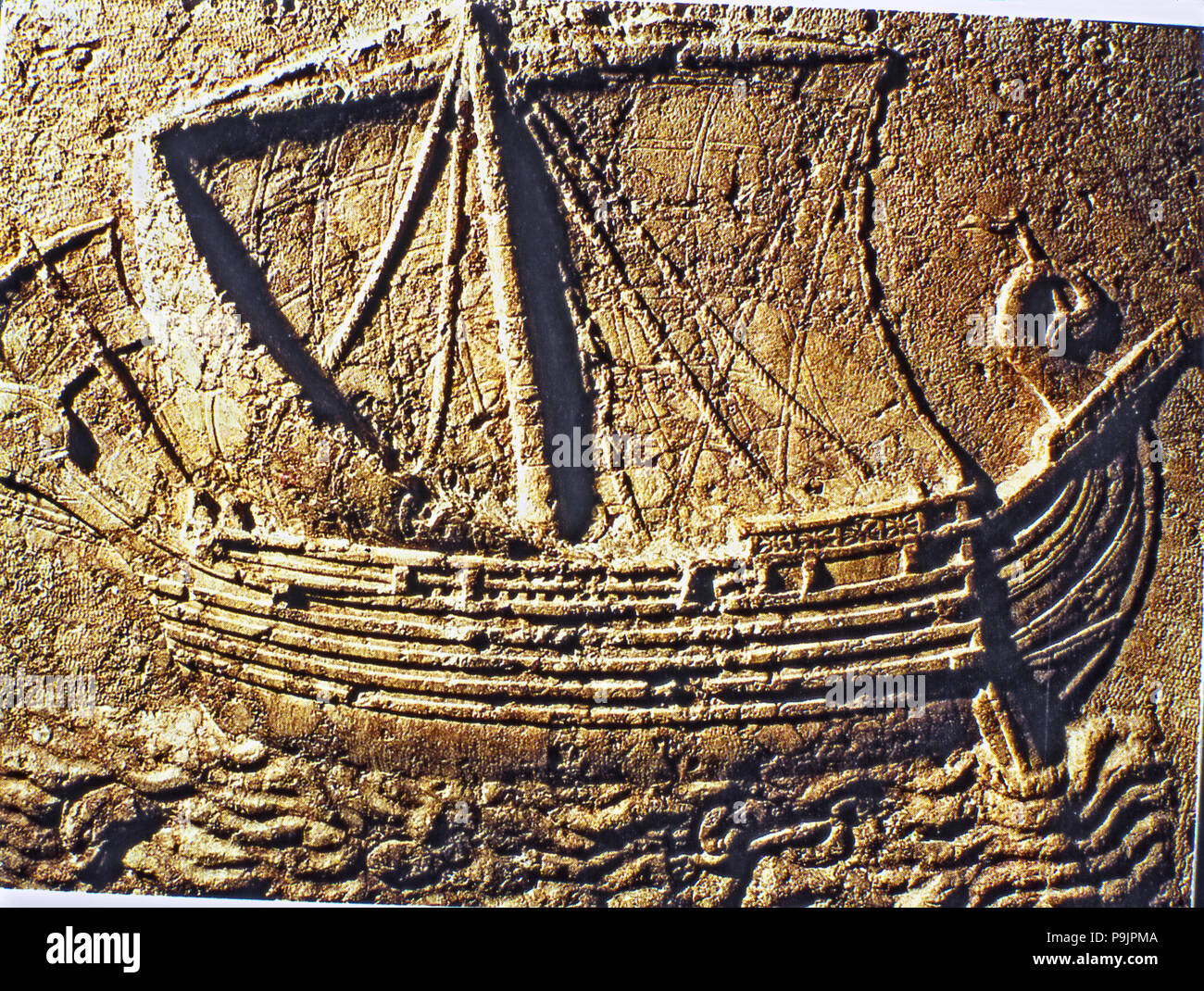 Phoenician trading ship, relief of 100 d.C. from Sidon (now Saida). Stock Photo