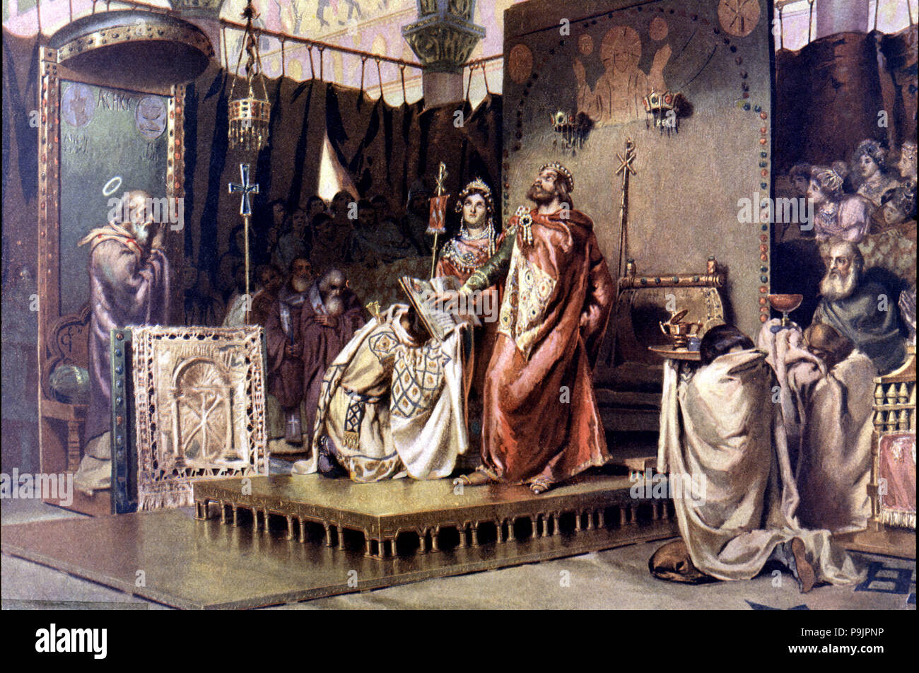 The conversion of Recaredo, the Visigoth King Recaredo I is converted